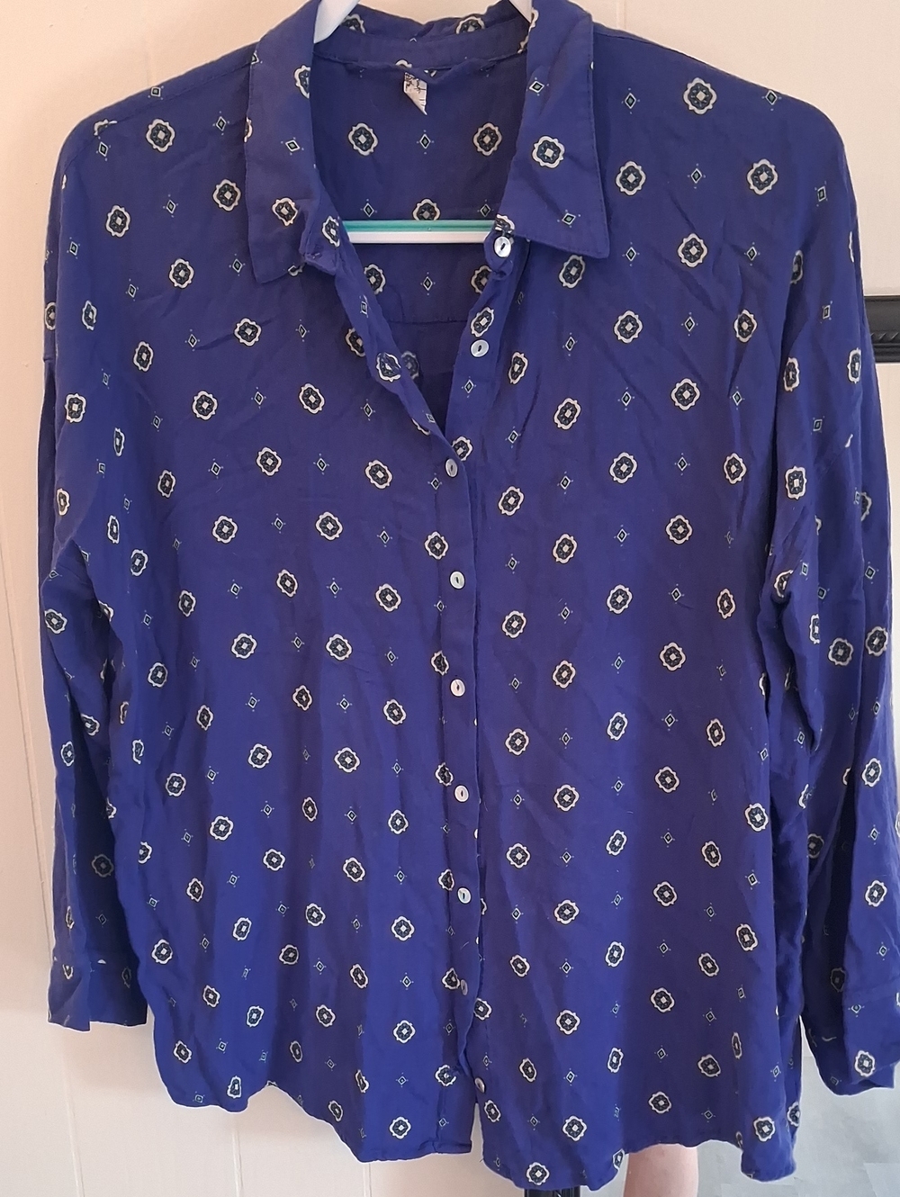 FP Intimately Royal Blue Printed Button-Down Shirt Sleep Lounge Shirt